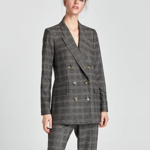 Zara Double-Breasted Check Blazer - Picture 3 of 6